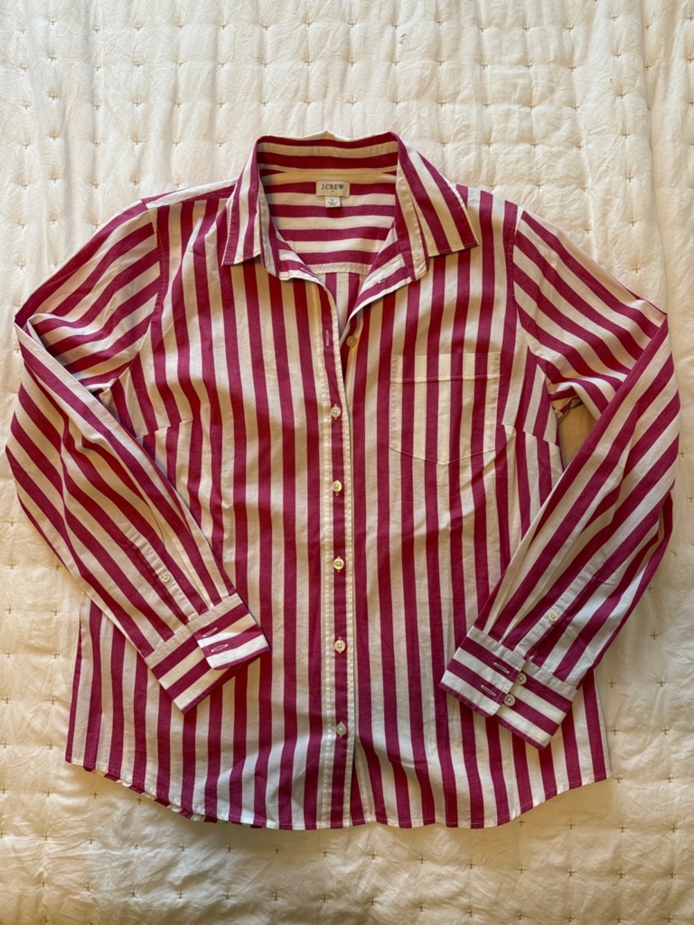 J. Crew Pink and White Vertical Stripe Button-Down Shirt